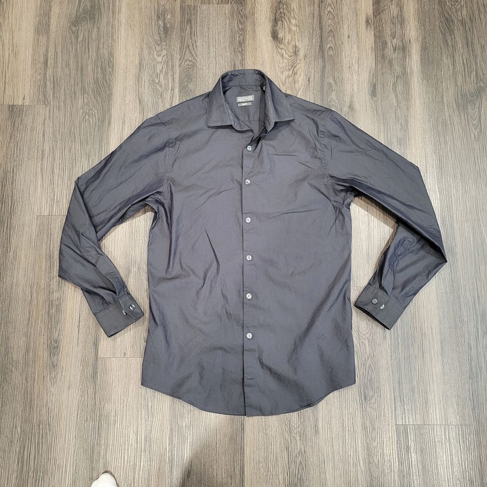 Kenneth Cole Reaction Slim Fit Button-Down Dress Shirt Charcoal Gray14 1/2 32-33